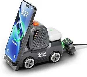 Gifts for Men Women Cell Phone Stand with Wireless Bluetooth Speaker, 5-in-1 Device Wireless Charging&LED Ambient Light,HD Surround Sound Bluetooth Speaker Compatible with Apple, Huawei, Samsung
