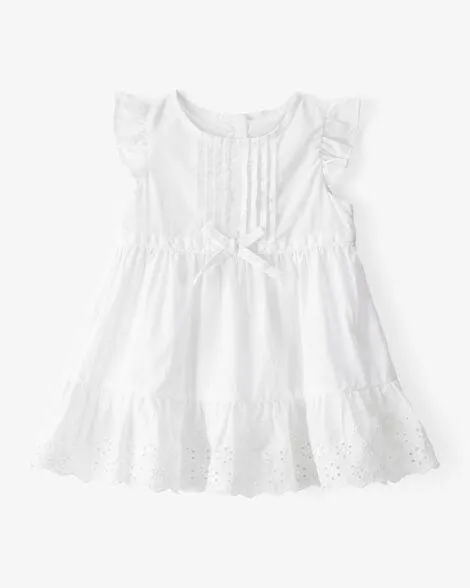 Baby Textured Eyelet Dress- White