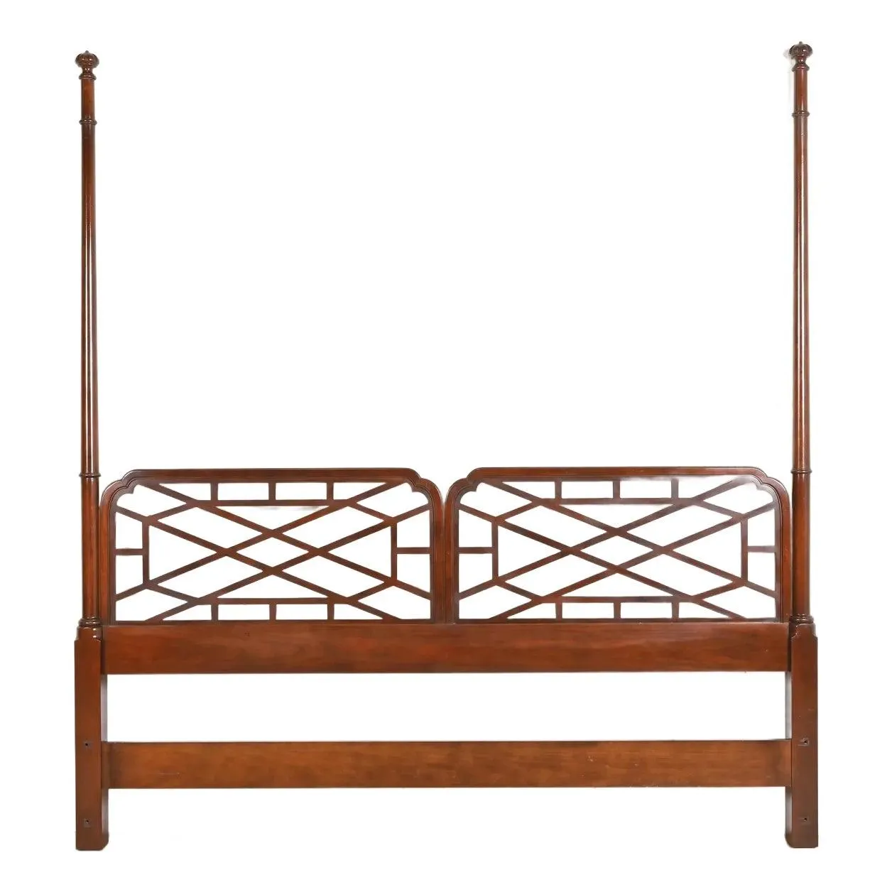 Baker Furniture Chinese Chippendale Carved Cherry Wood King Size Poster Headboard