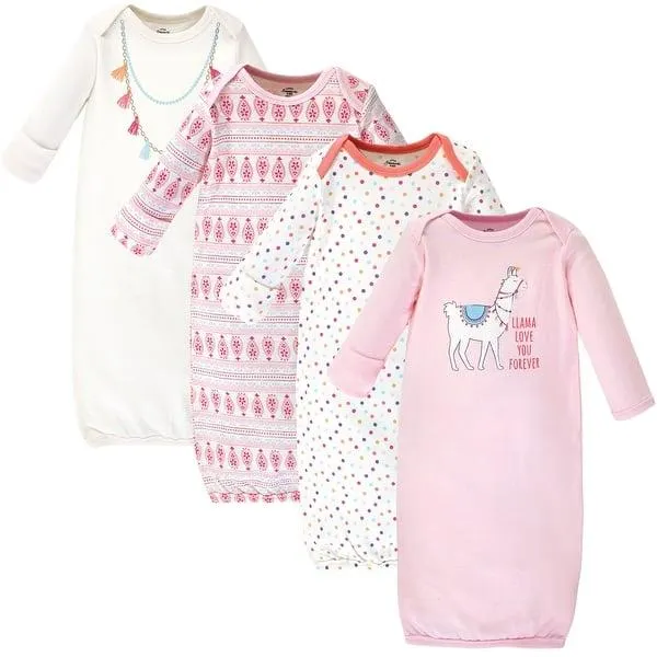 Little Treasure Baby Girl Cotton Long-Sleeve Gowns 4pk, Llama