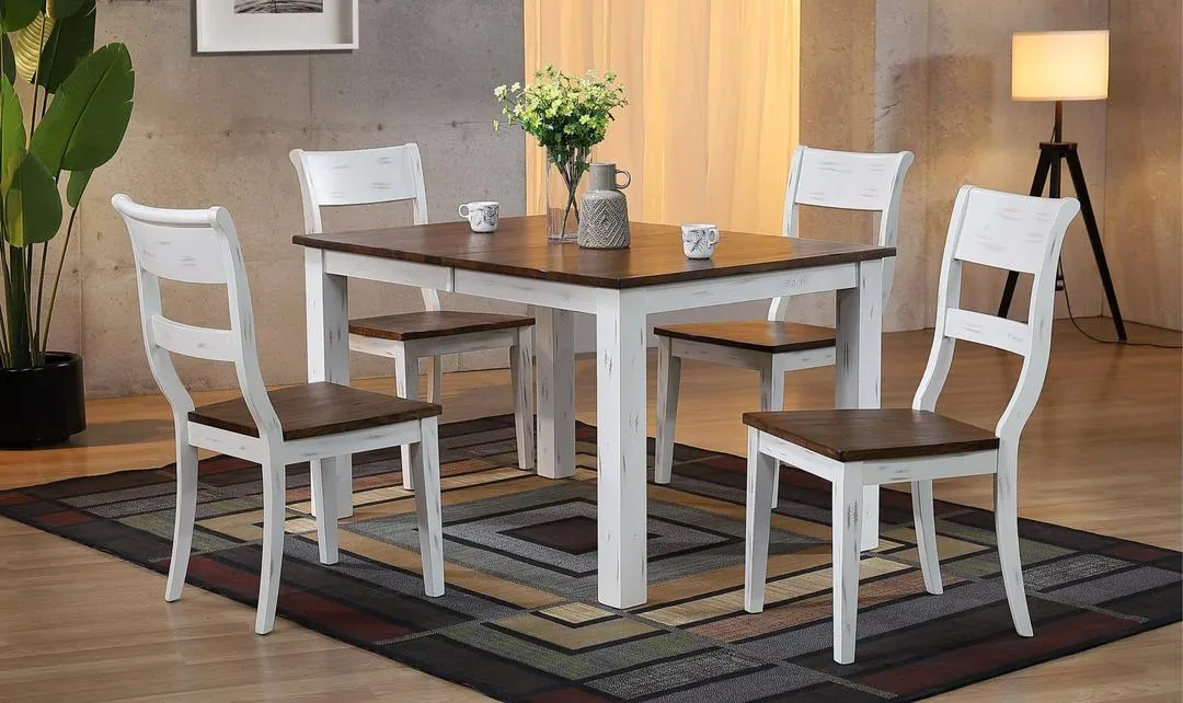 Iconic Furniture Rectangle Parsons Distressed Cotton White & Cocoa Brown 5-Piece Dining Set