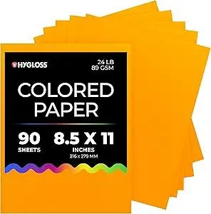 Hygloss Light Orange Colored Paper - 24 lb, 89 GSM, Acid-Free, Fade-Resistant, 8.5x11-Inch Letter Size Color Copy Paper, 90 Sheets
