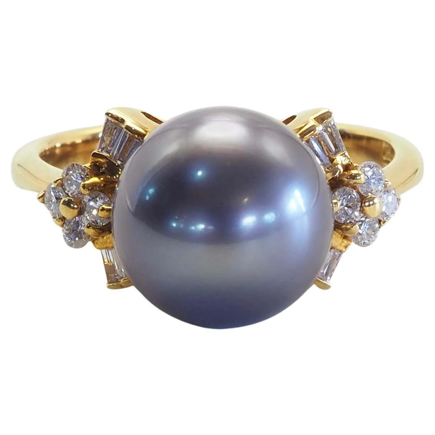18K Gold 10mm Tahiti Pearl & 0.25ct Diamonds Cocktail Ring