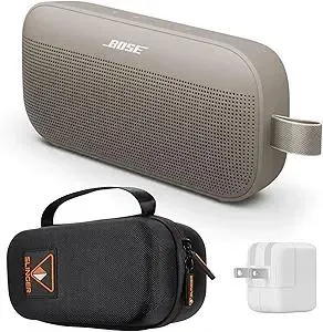 Bose SoundLink Flex Portable Bluetooth Speaker (2nd Gen), Outdoor Speaker with Hi-Fi Audio, Up to 12 Hours Battery, Waterproof and Dustproof, with Slinger Hard Travel Case & USB Plug (Sandstone)