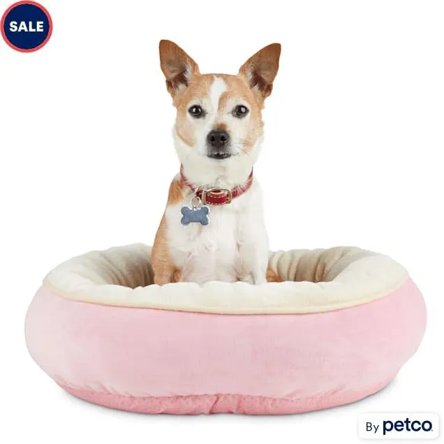 Animaze Pink Round Bolster Dog Bed, 20" L X 20" W X 6" H