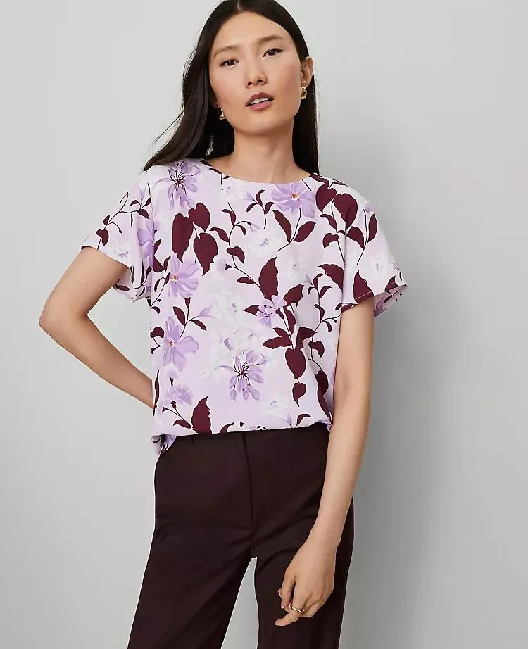 Floral Mixed Media Crew Neck Tee