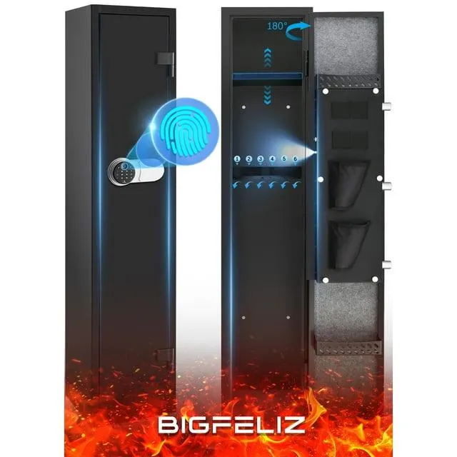 Bigfeliz Biometric Gun Safe, Quick Access 5-6 Gun Large Metal Gun Security Cabinet with Built-in Lock Box,Removable Storage Shelf and LED Light for Gun