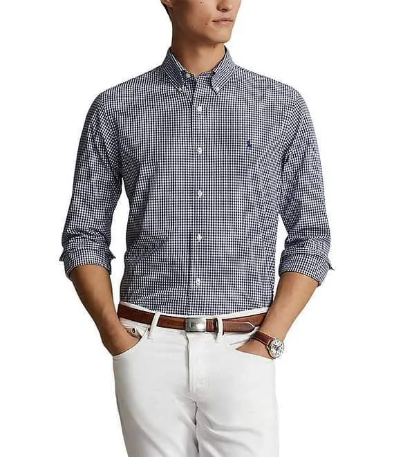Big & Tall Classic Fit Gingham Stretch Poplin Long Sleeve Woven Shirt
