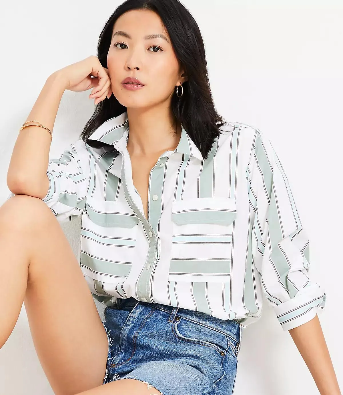 Striped Poplin Utility Everyday Shirt