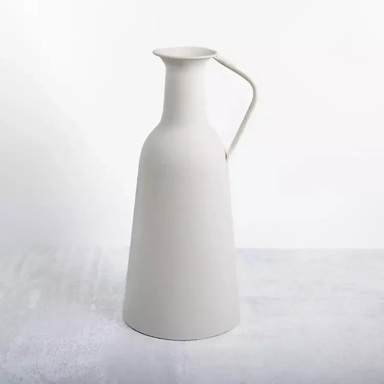 White Metal Jug Floor Vase, 17 in.