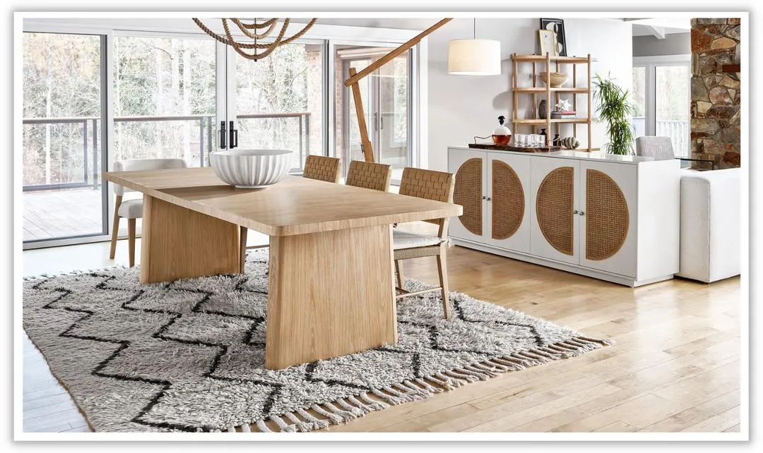 Universal Nomad Dining Table Set 6/9 Pieces in Tan Oak Finish