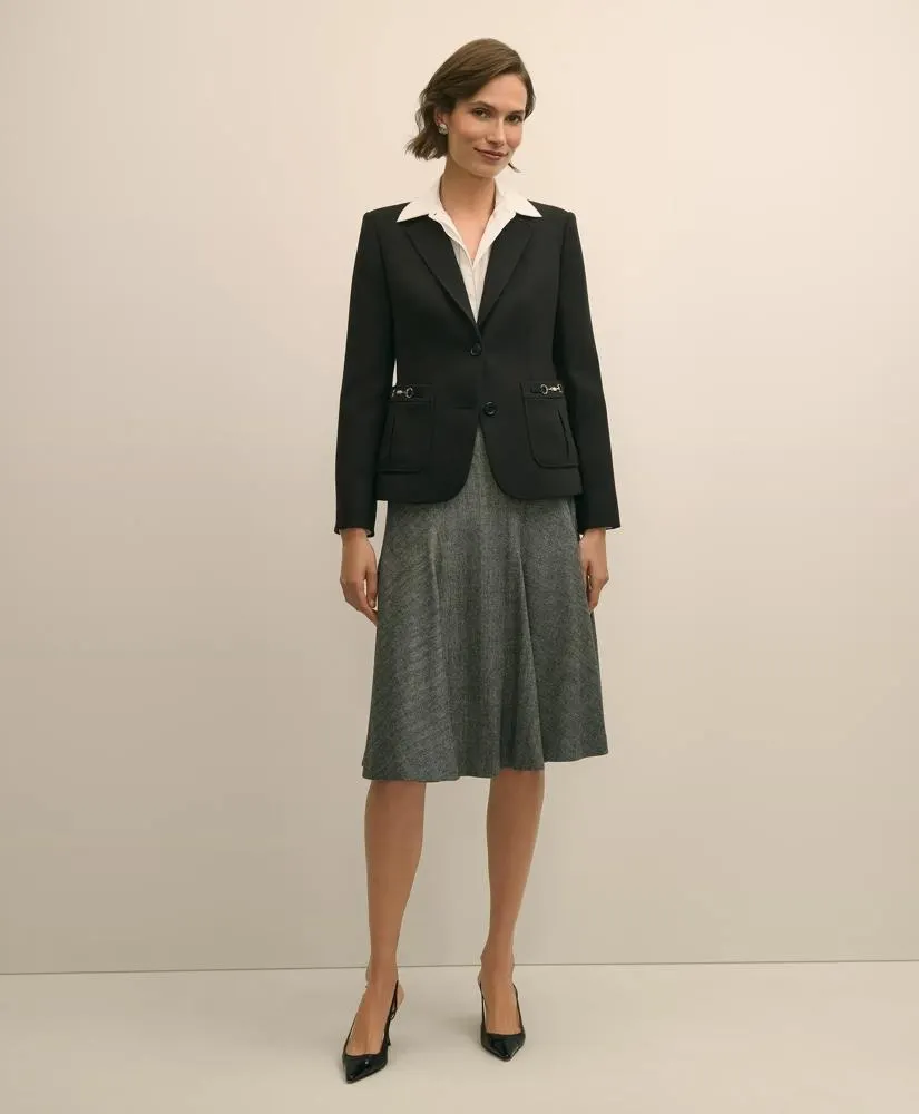 Wool-Blend Pleated Herringbone Skirt