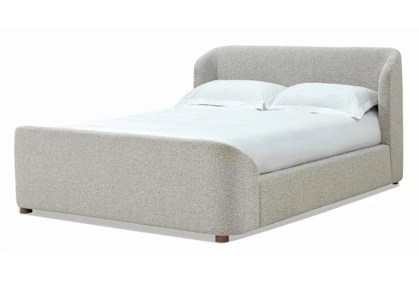 Arabella Grey Queen Wood Boucle Fabric Upholstered Wingback Shelter Bed | Platform Bed