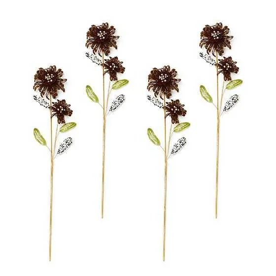 Brown Beaded Flower Stems, Set of 4