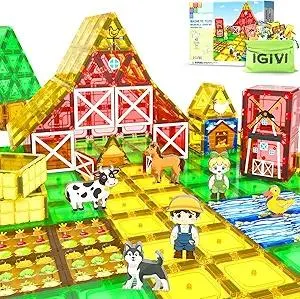Magnetic Tiles Farm Animals Toddler Toys, STEM Magnet Building Blocks for Kids Ages 3-5 4-8 5-7, Preschool Montessori Sensory Toys, Gifts for 3 Year Old Boys & Girls