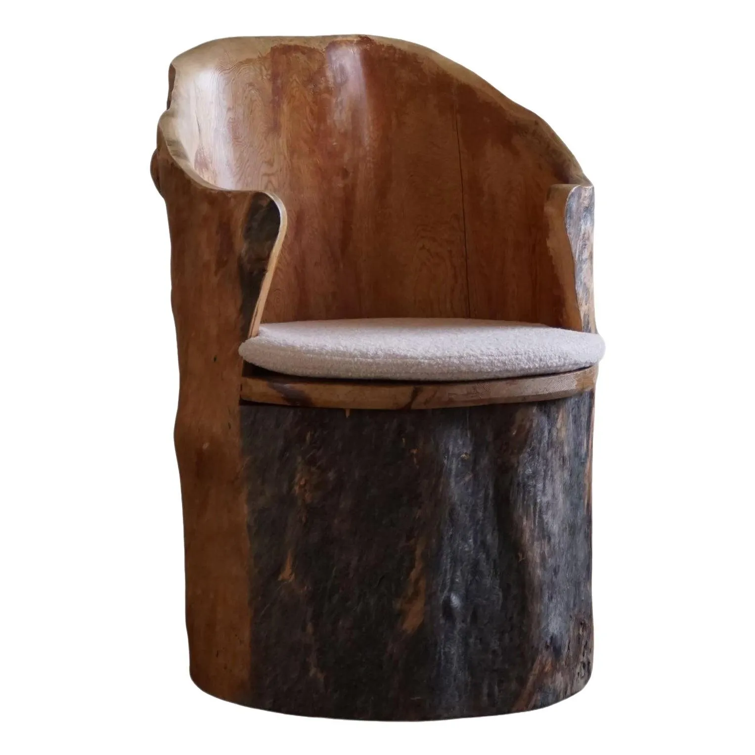Brutalist Hand-Carved Stump Chair in Pine in the style of Wabi Sabi, Swedish, 1970s