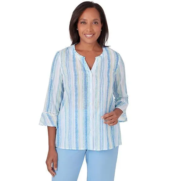 Womens Alfred Dunner Hyannisport Woven Stripe Button Down Blouse