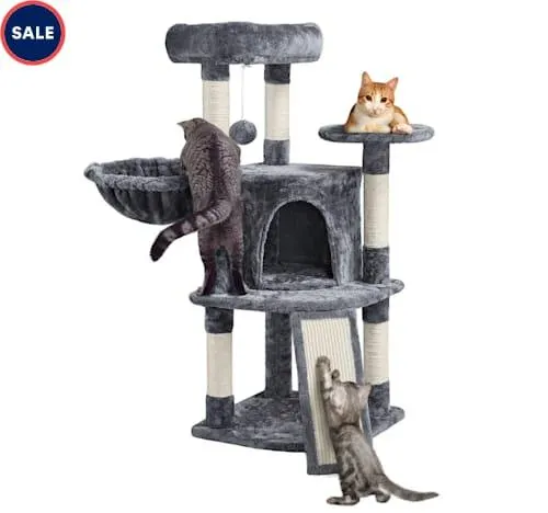 Topeakmart Medium Plush Cat Tree for Small Kittens, Dark Gray