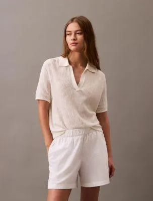 Open Knit Relaxed Polo Sweater