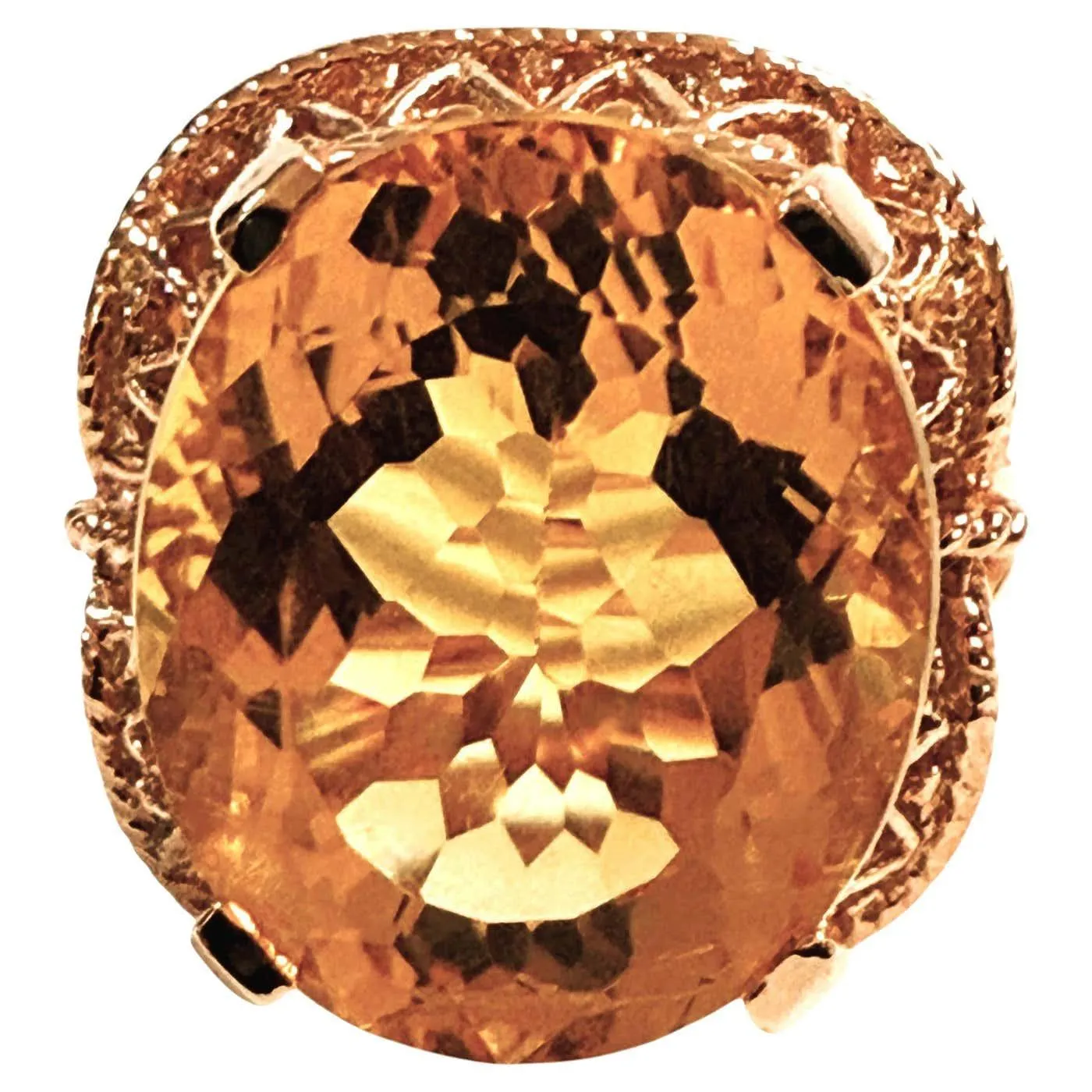 New 13.20 Carat Citrine in Diamond Laser Cut Rose Gold PL Sterling Ring