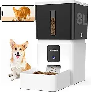 Automatic Dog Feeder with Camera: 8L/33 Cups 5G WiFi Timed Food Dispenser for Dogs - 1080P HD Night Vision Video Recording 2-Way Audio APP Control
