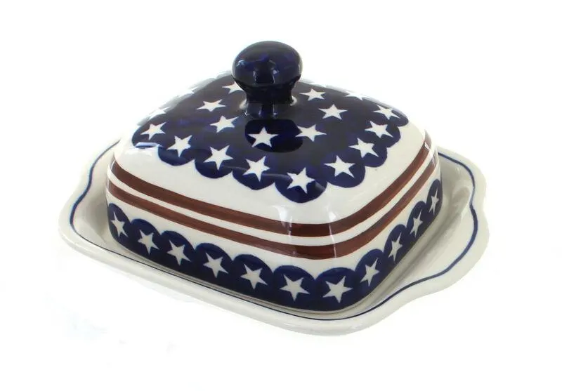 Blue Rose Polish Pottery Kalina Square Butter Dish