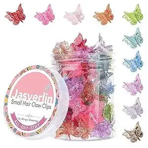 Glitter Mini Butterfly Hair Claw Clips, Sparkly Colorful Hair Accessories for Girls and Women - 90s Y2K Cute, Small, Tiny Clip in 10 Assorted Colors, Set of 50 (Glitter)