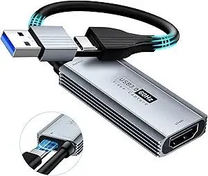 USB 3.0 Video Capture Card with 100W PD - HDMI to USB/USB-C Capture Card 1440P 30fps & 1080P 60fps Video Capture Device for Streaming, Game Recording, Compatible for Quest 3, Switch, PS4/PS5