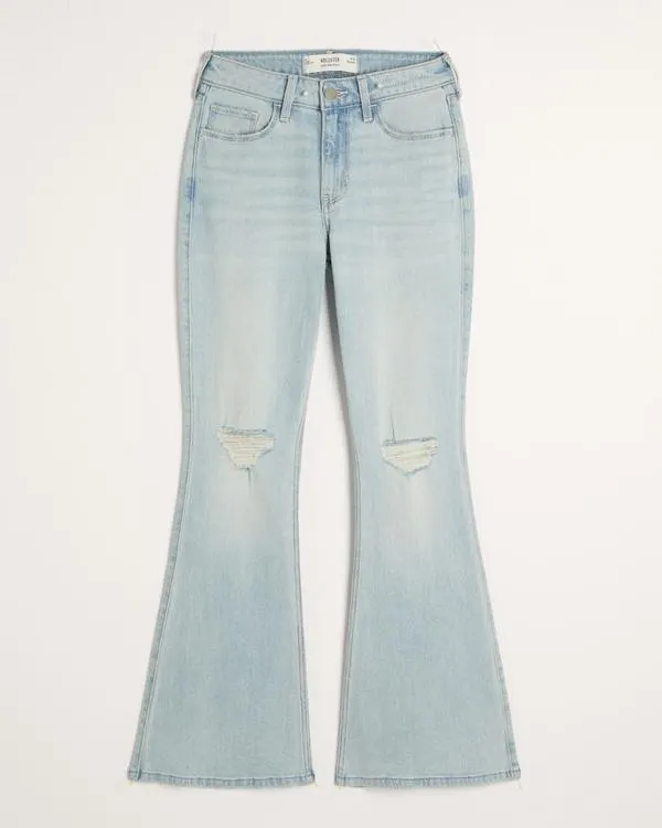 High-Rise Ripped Light Wash Flare Jeans