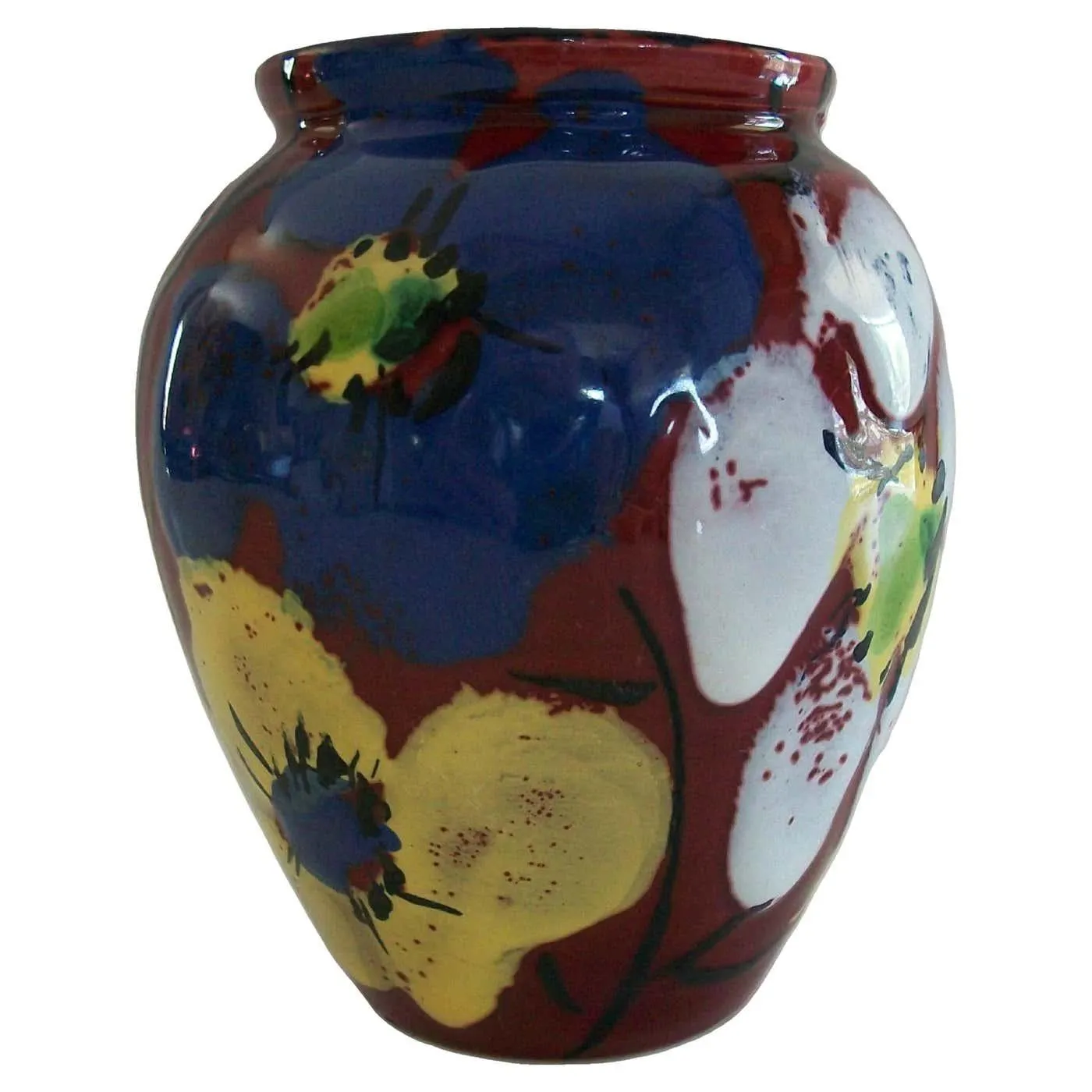 Small Mid Century Hand Painted & Glazed Terracotta Vase - Italy - Circa 1950's
