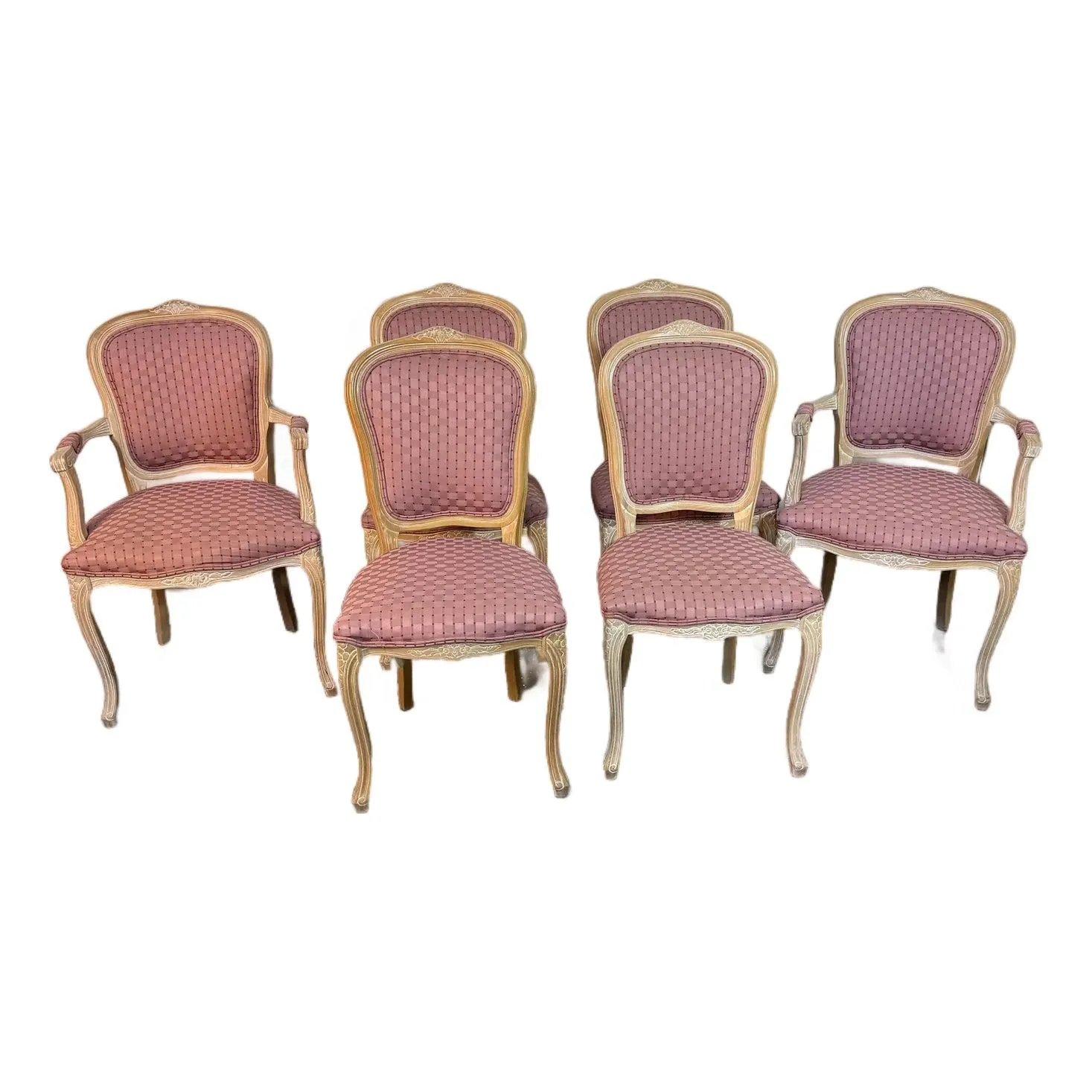 Antique Hand Carved Italian Louis XVI Upholstered Dining Chairs (6)