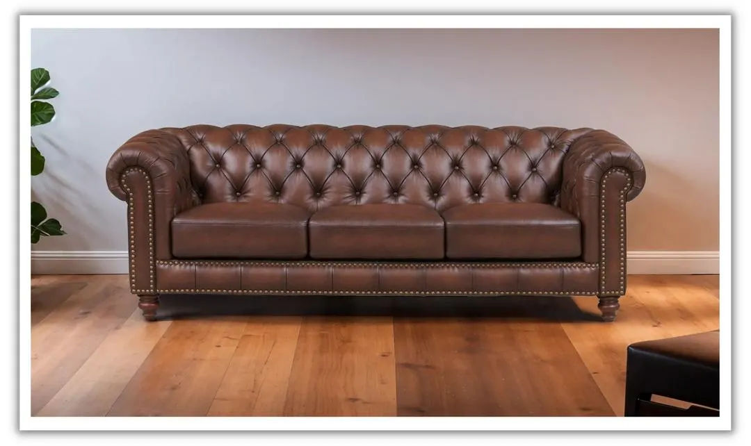 Alton Bay 3-Seater Leather Sofa With Box Cushions