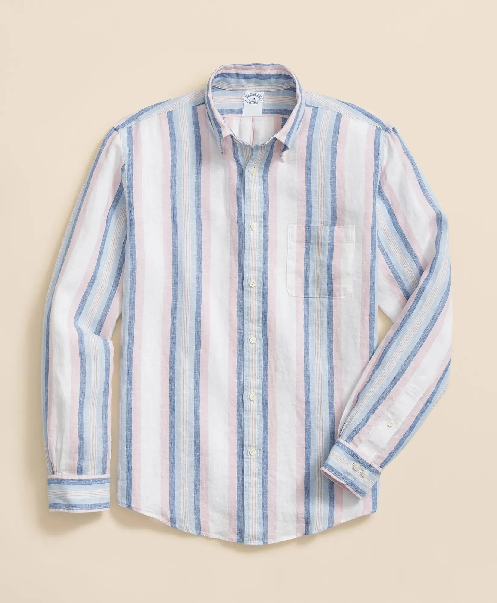Irish Linen Polo Button Down Collar, Awning Stripe Shirt