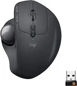 Logitech MX Ergo Wireless Trackball Mouse, Ergonomic Design, Move Content Between 2 Windows and Apple Mac Computers (Bluetooth or USB), Rechargeable