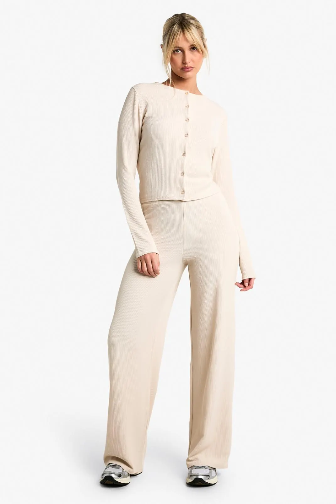 Rib Cardigan and Wide Leg Trouser Co Ord