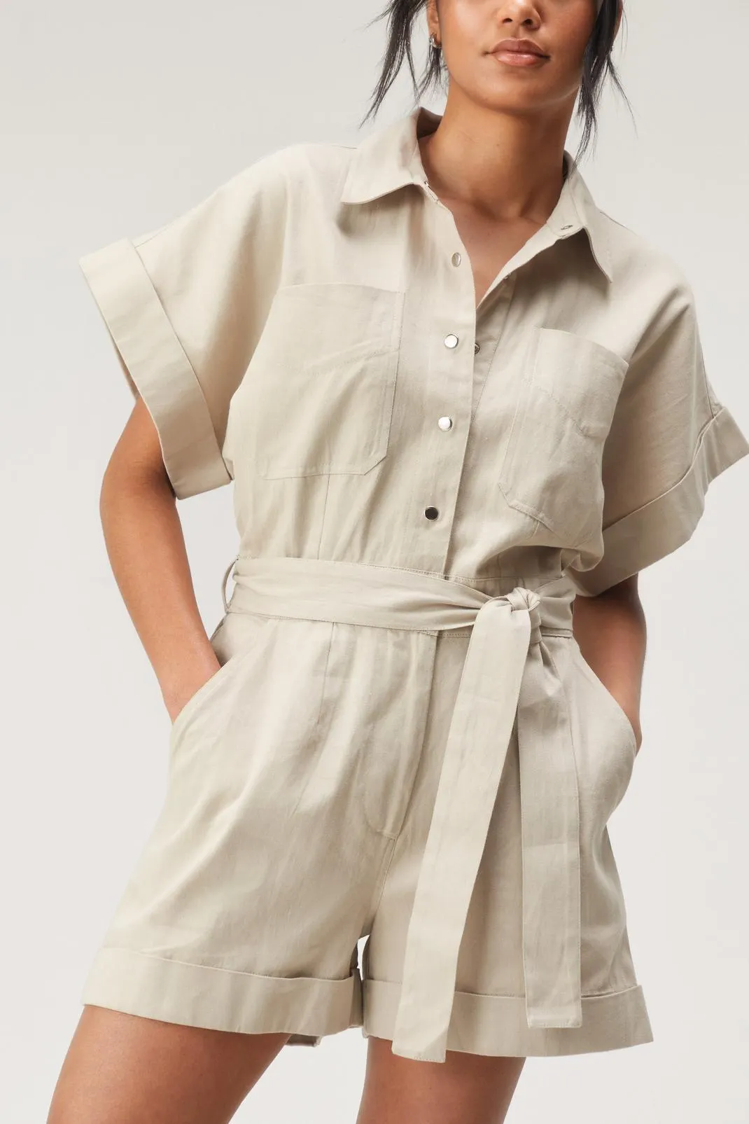 Utility Cotton Belted Twill Romper