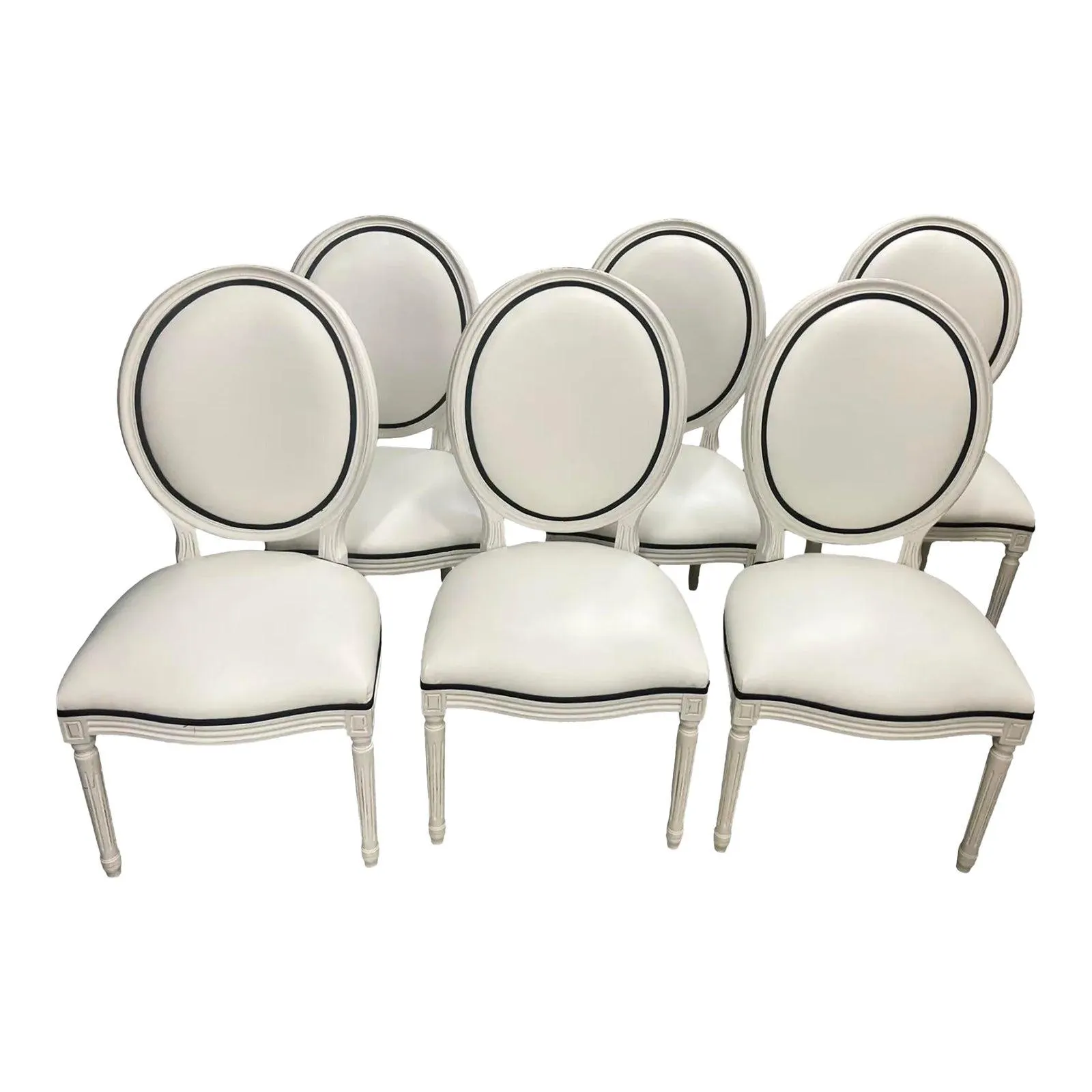 Custom Leather Louis XVI Dining Chairs, Set of 8