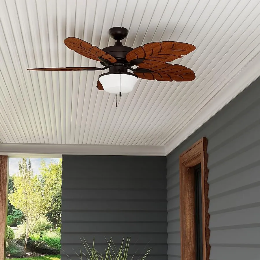 Harbor Breeze Waveport 52-in Outdoor Downrod or Flush Mount Aged Bronze with Brown Blades Ceiling Fan With Light ( 5 -Blade )