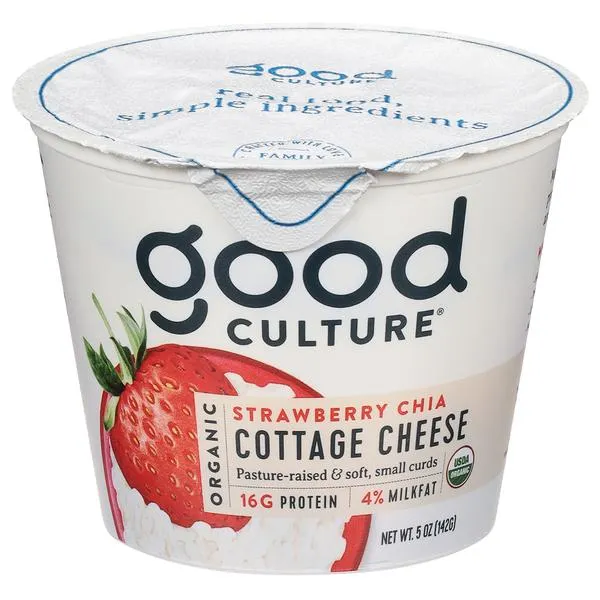good culture Cottage Cheese, Organic, 4% Milkfat, Strawberry Chia
