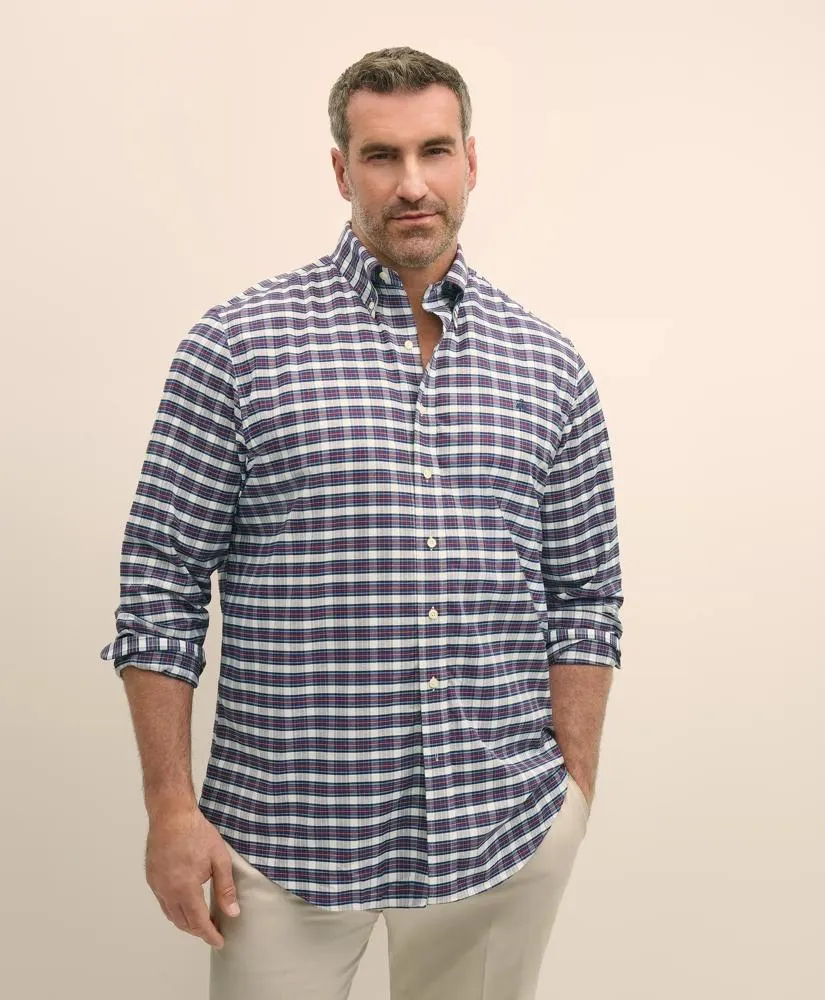 Big & Tall Stretch Cotton Non-Iron Oxford Polo Button Down Collar, Royal Stewart Tartan Shirt