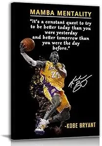 Kobe Bryant Inspirational Poster Canvas Wall Art • Mamba Mentality Quote Canvas Wall Art • Basketball Player Sports Home Decor • Motivational Artwork For Home,Office,Gym Wall Decor Framed Ready to