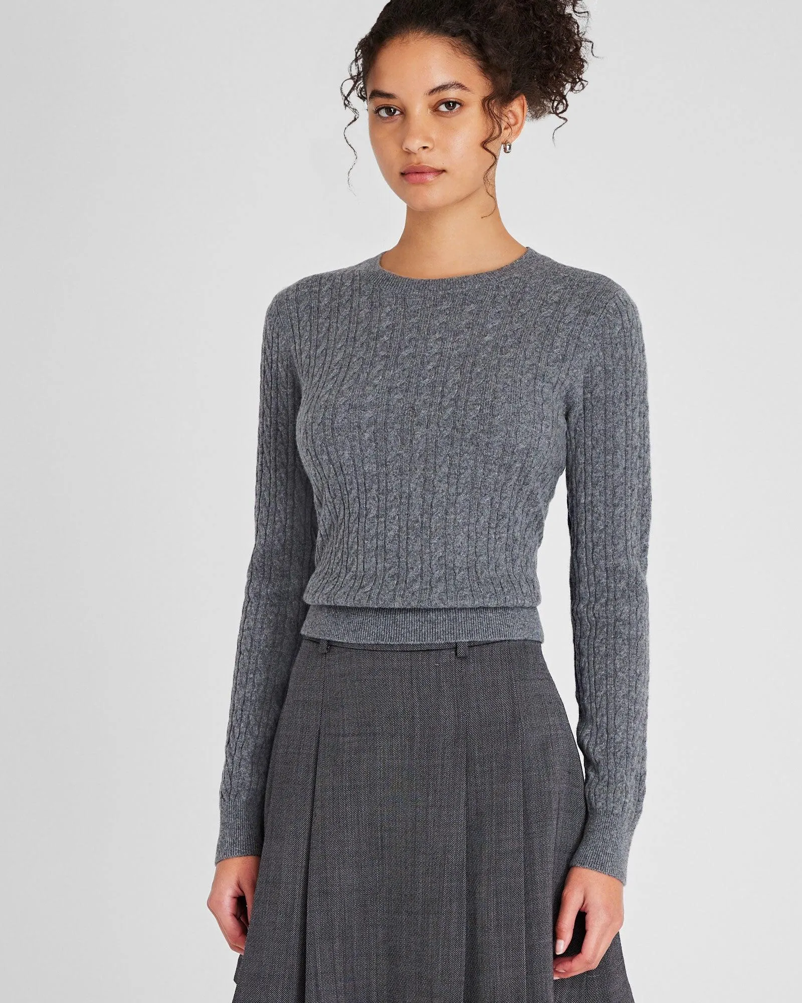 Cashmere Mini-Cable Long-Sleeve Crewneck