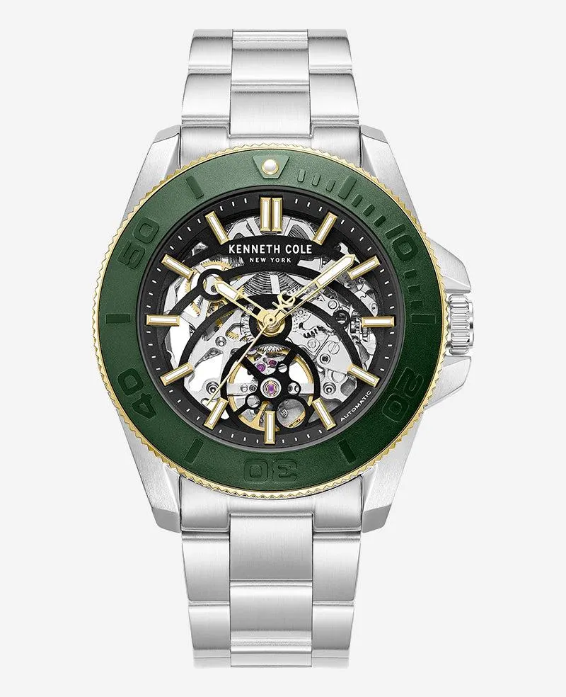 Skeleton Automatic Green Contrast Dial Bracelet Watch -