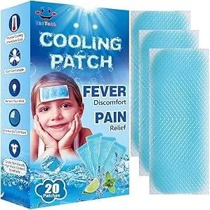 20 Sheets EasYeah Kid Fever Patches for Kids Fever Discomfort & Pain Relief, Cooling Relief Fever Reducer, Soothe Headache Pain, Pack of 20