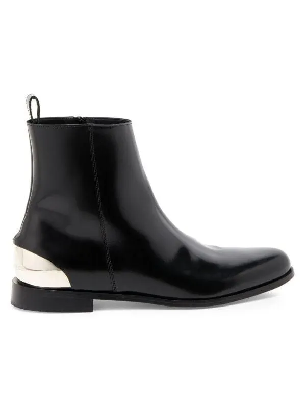 Metal Heel Leather Chelsea Boots
