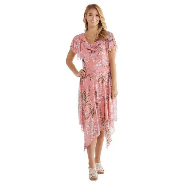 Womens Robbie Bee Flutter Sleeve Chiffon Hem Dress