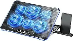 ICE COOREL Laptop Cooling Pad with 6 Cooling Fan, Laptop Cooler Fan with No Lights, Cooling pad for Laptop 15-17 Inches, Notebook Cooler Stand with 9 Height Adjustable, Cooler Pad for Lap or Desk Use