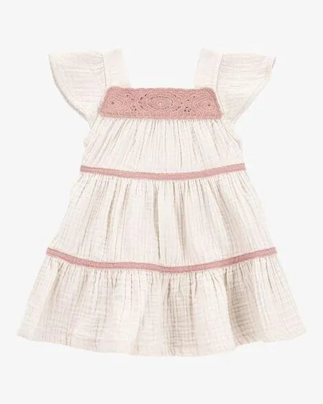 Baby Girl Striped Tiered Dress - White/Pink