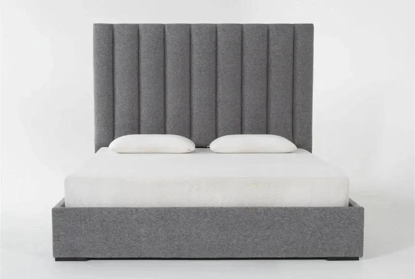 Vera Dream Graphite Vertical Channel Tufted 68" High Queen Upholstered Platform Bed