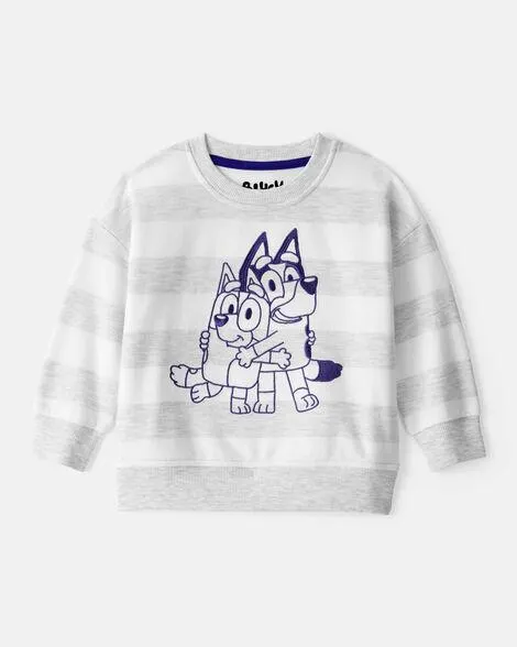 Baby Neutral Bluey Striped French Terry Pullover - Grey